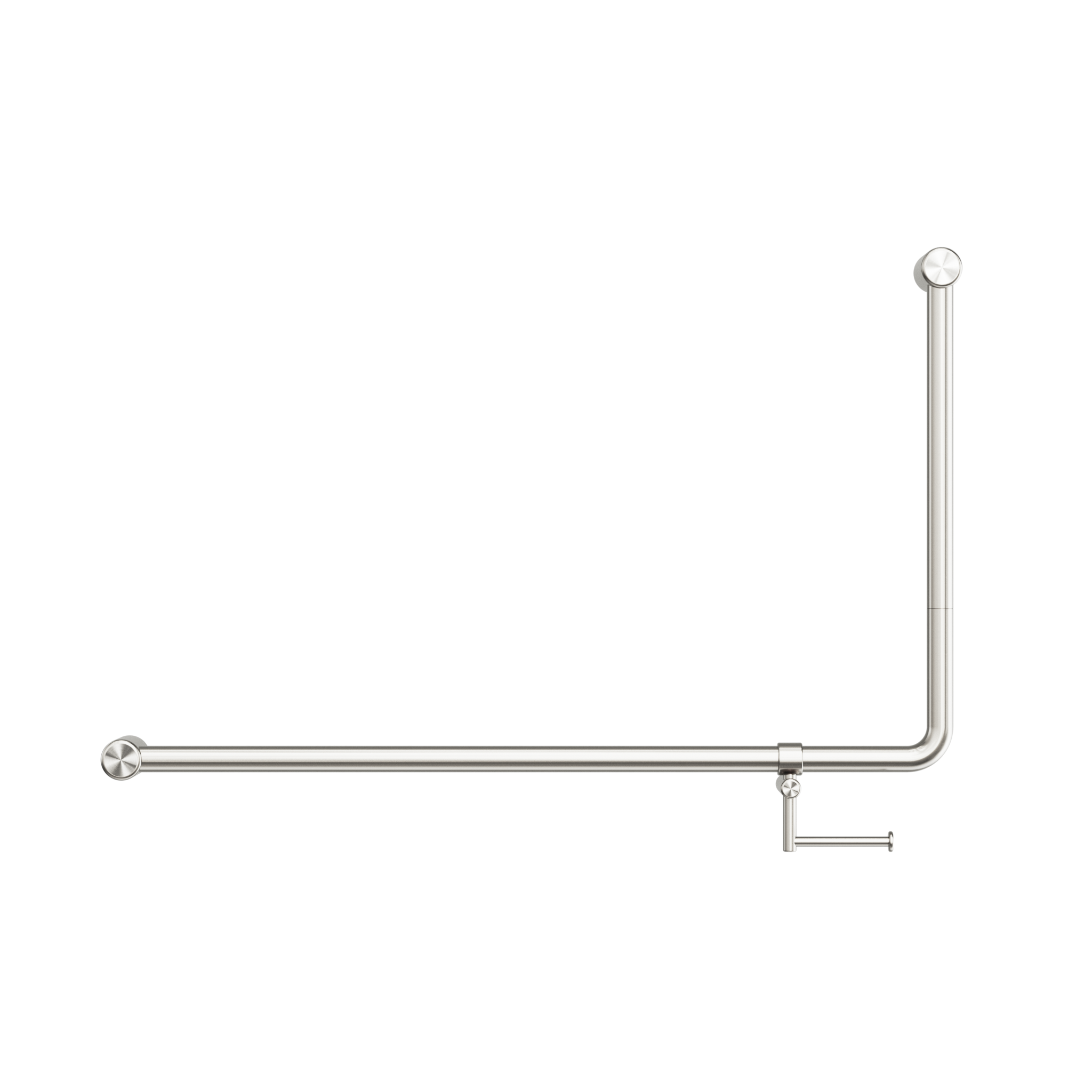 Mecca Care 32mm DDA Accessible Toilet 90 Degree Bent Tube Grab Rail 600X1000mm With Toilet Roll Holder Brushed Nickel