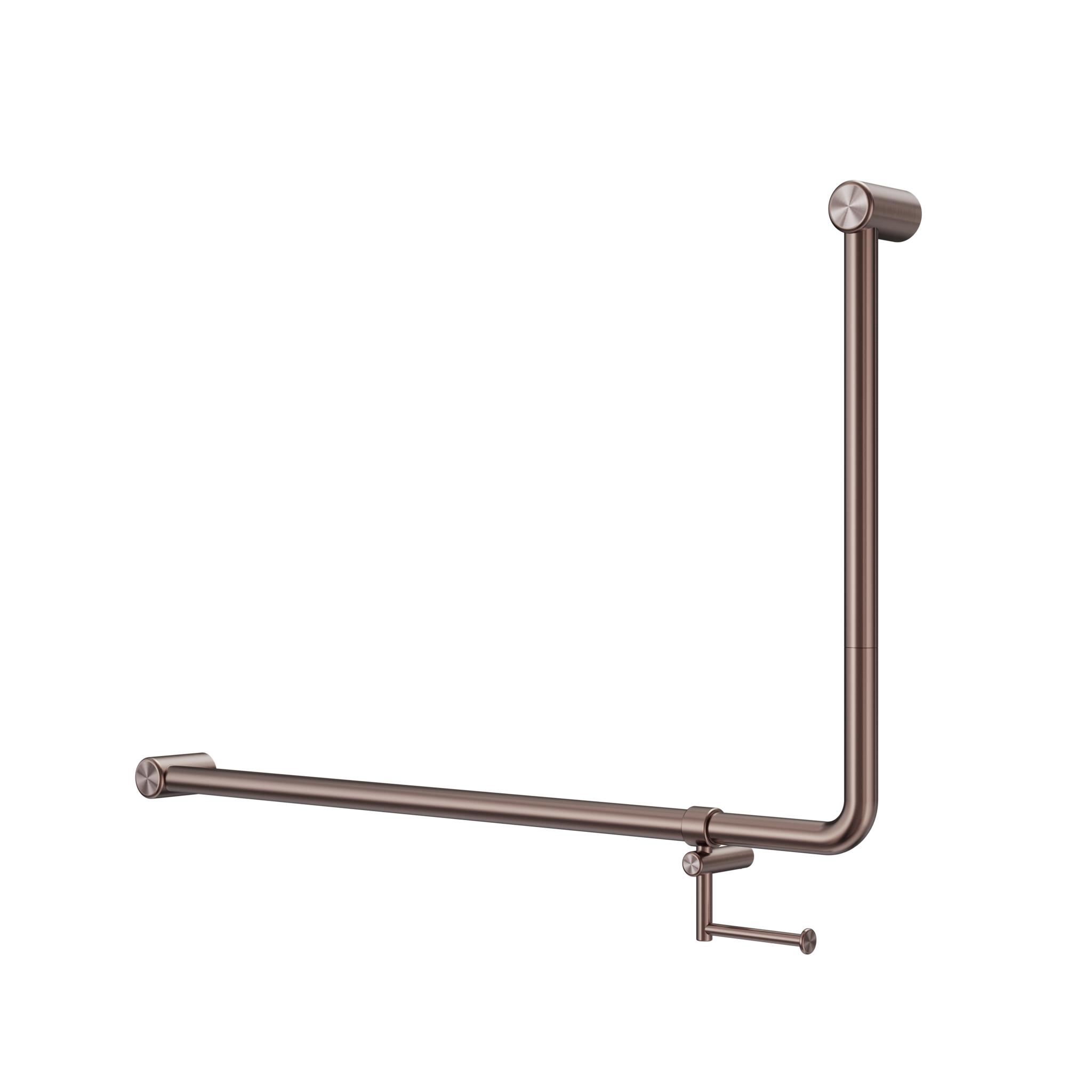 Mecca Care 32mm DDA Accessible Toilet 90 Degree Bent Tube Grab Rail 600X1000mm With Toilet Roll Holder Brushed Bronze