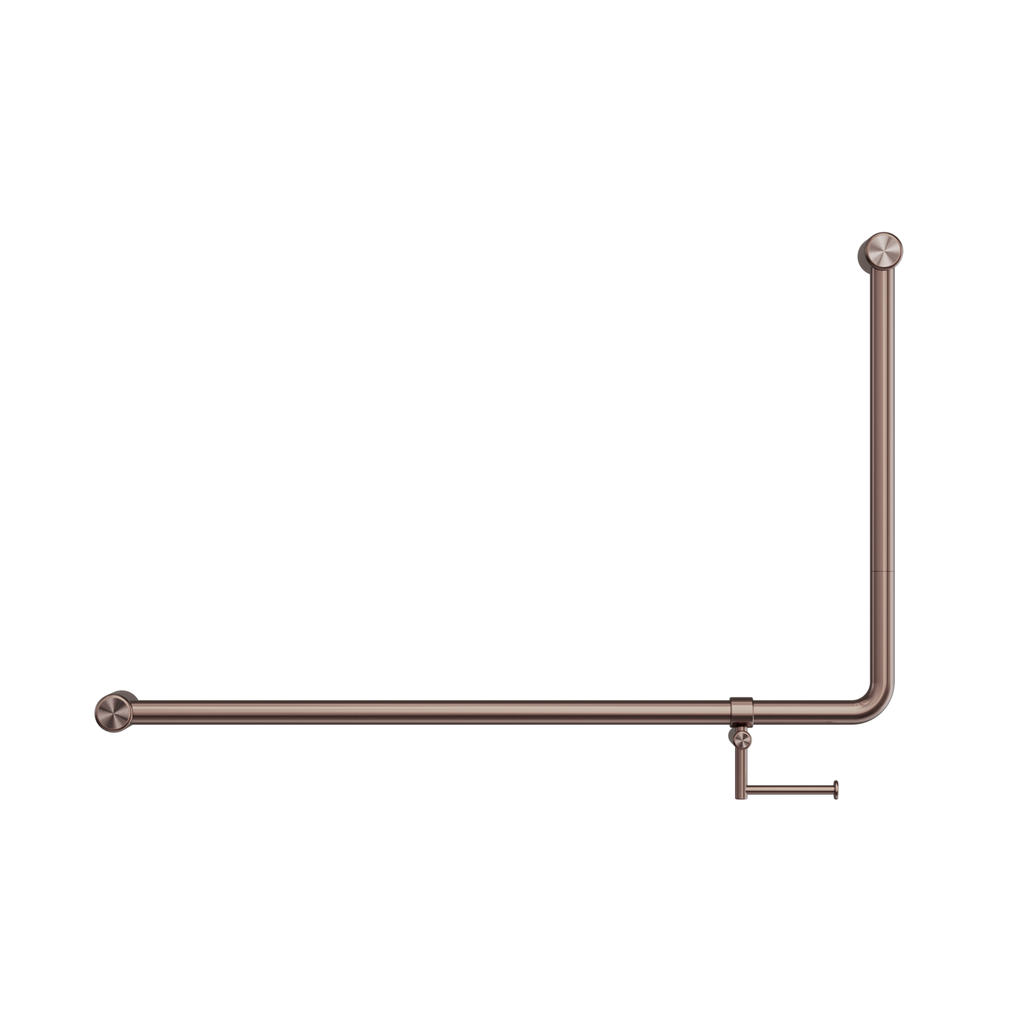 Mecca Care 32mm DDA Accessible Toilet 90 Degree Bent Tube Grab Rail 600X1000mm With Toilet Roll Holder Brushed Bronze