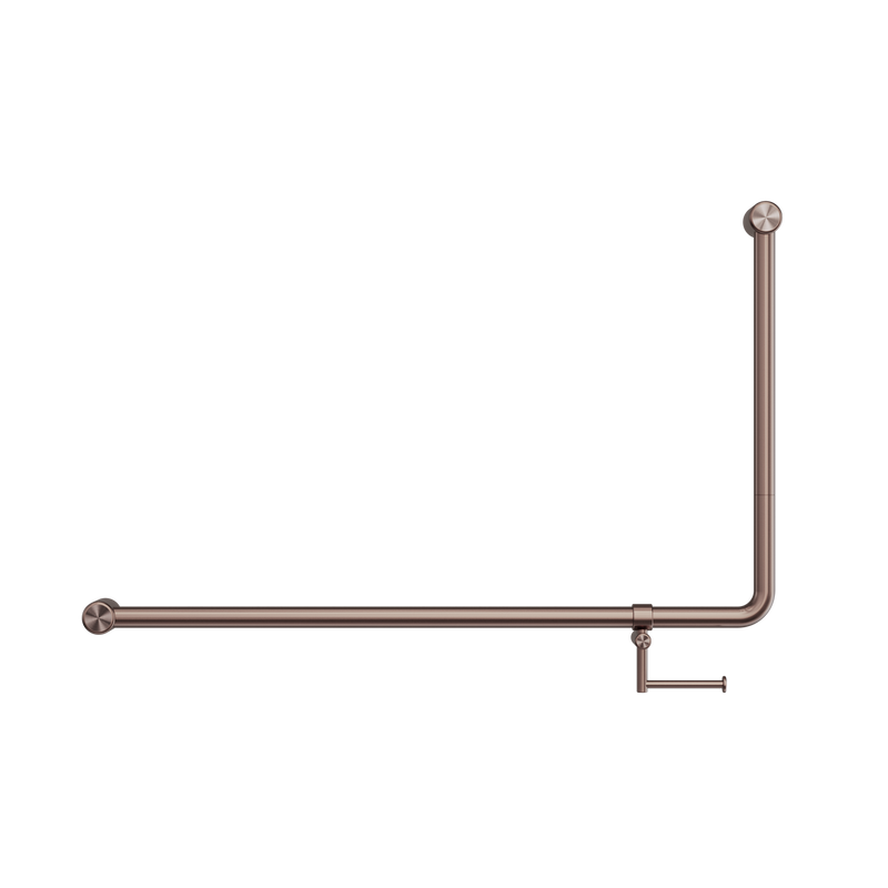 Mecca Care 32mm DDA Accessible Toilet 90 Degree Bent Tube Grab Rail 600X1000mm With Toilet Roll Holder Brushed Bronze