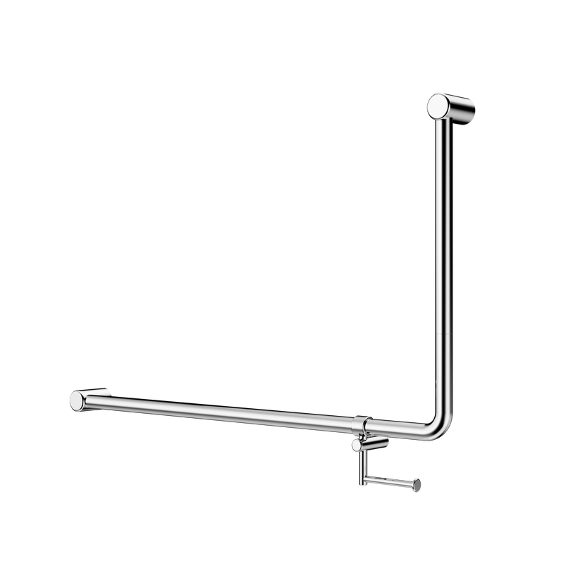Mecca Care 32mm DDA Accessible Toilet 90 Degree Bent Tube Grab Rail 600X1000mm With Toilet Roll Holder Chrome