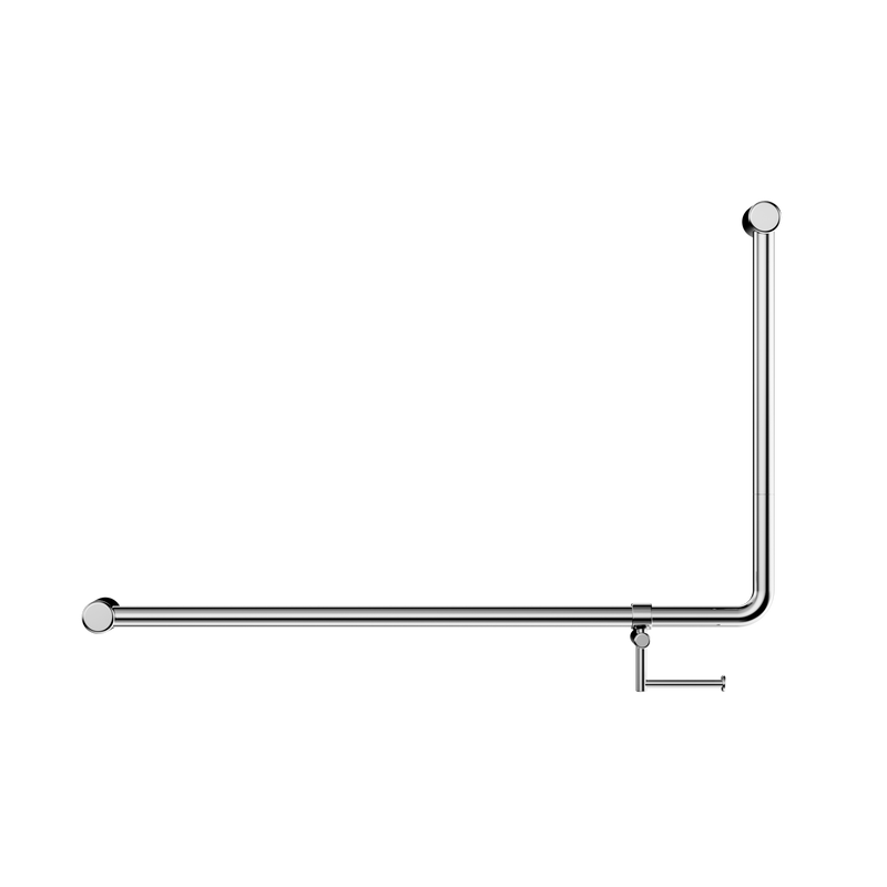 Mecca Care 32mm DDA Accessible Toilet 90 Degree Bent Tube Grab Rail 600X1000mm With Toilet Roll Holder Chrome