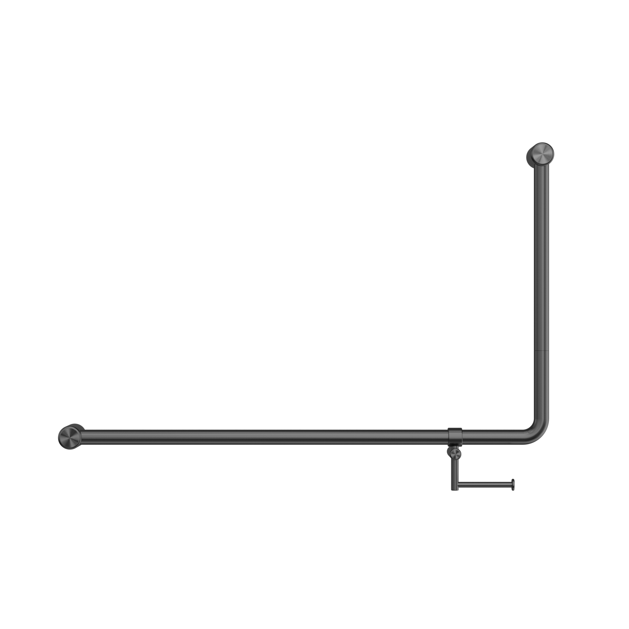 Mecca Care 32mm DDA Accessible Toilet 90 Degree Bent Tube Grab Rail 600X1000mm With Toilet Roll Holder Gun Metal