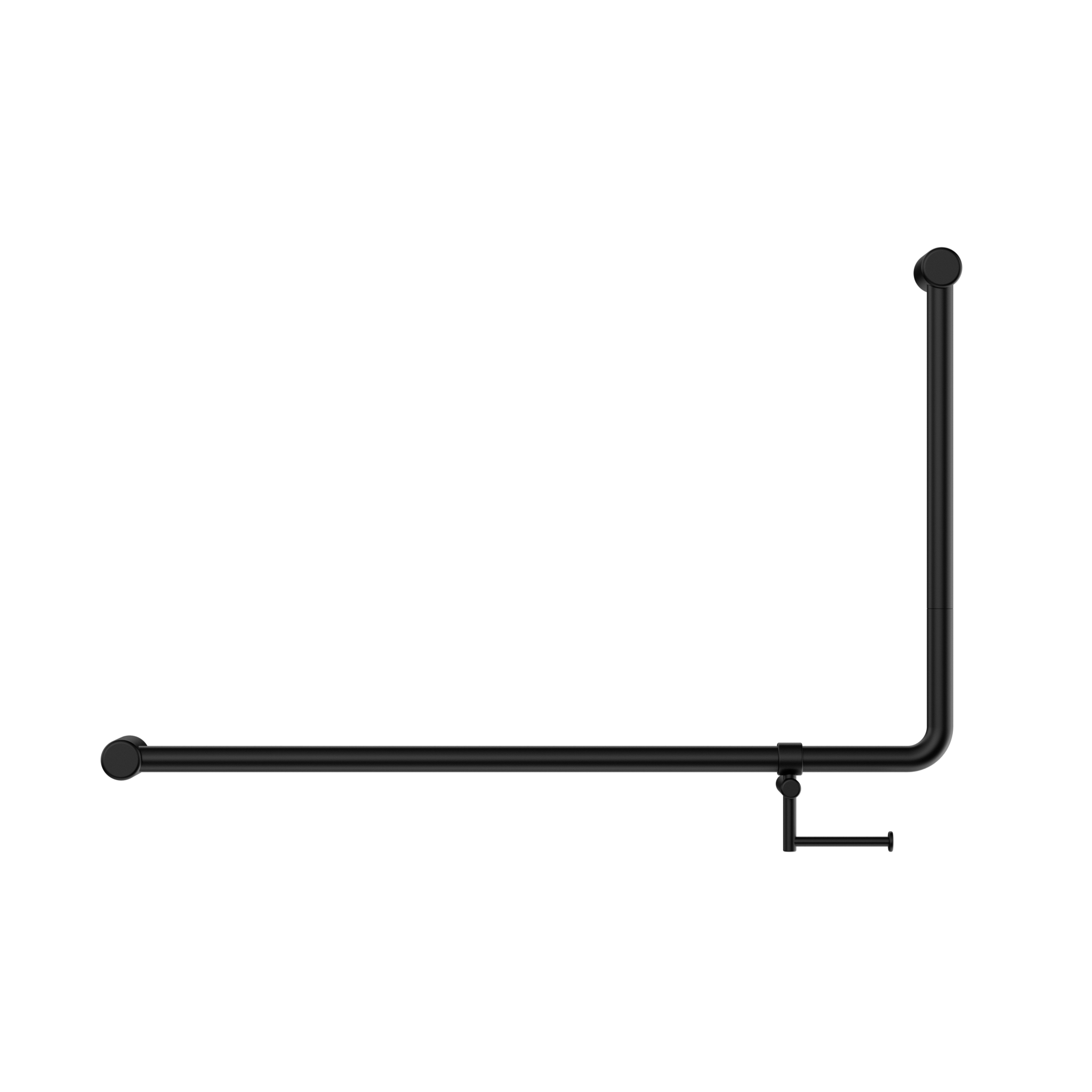 Mecca Care 32mm DDA Accessible Toilet 90 Degree Bent Tube Grab Rail 600X1000mm With Toilet Roll Holder Matte Black