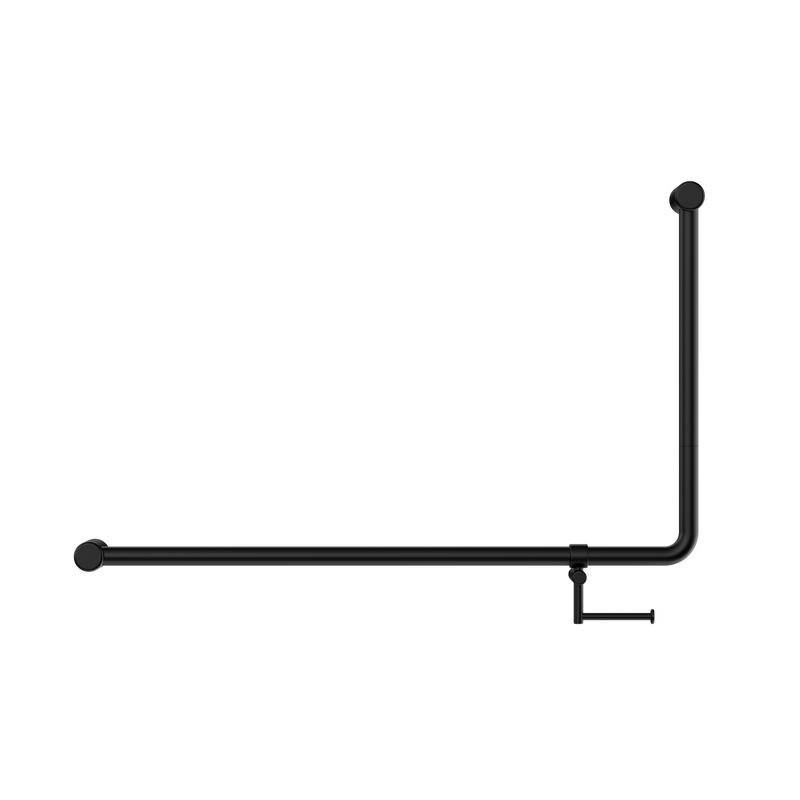 Mecca Care 32mm DDA Accessible Toilet 90 Degree Bent Tube Grab Rail 600X1000mm With Toilet Roll Holder Matte Black
