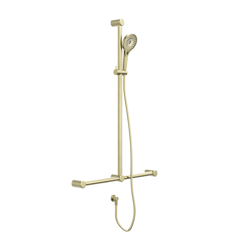 Mecca Care 32mm T Bar Grab Rail And Adjustable Shower Set 1100X750mm Brushed Gold