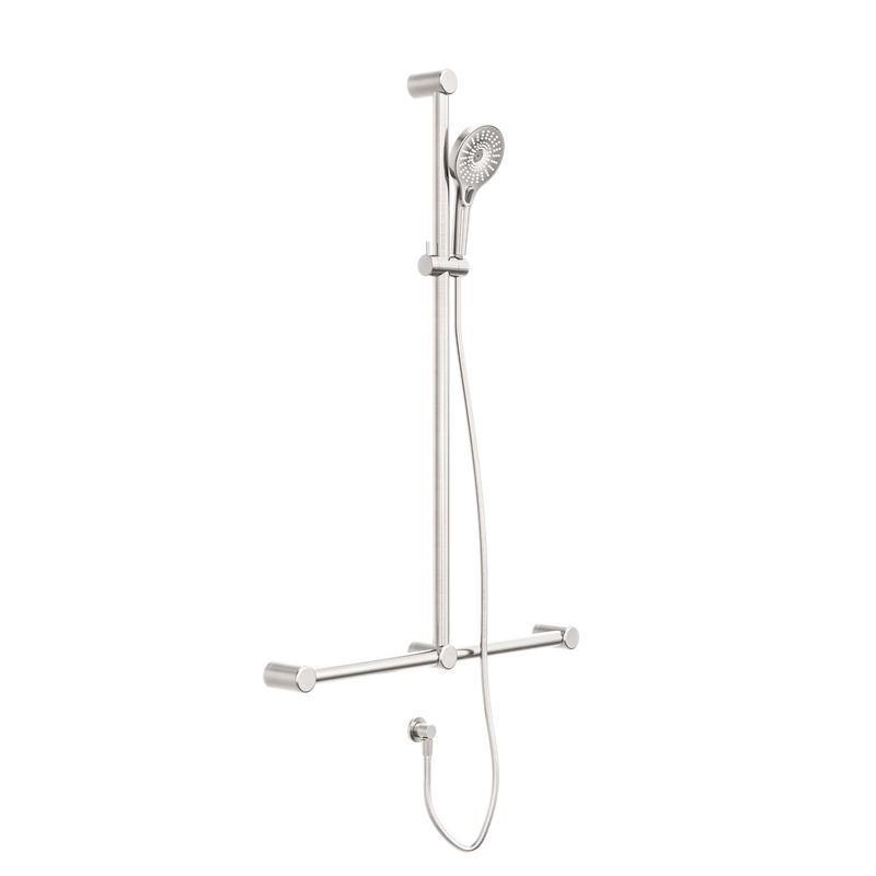 Mecca Care 32mm T Bar Grab Rail And Adjustable Shower Set 1100X750mm Brushed Nickel