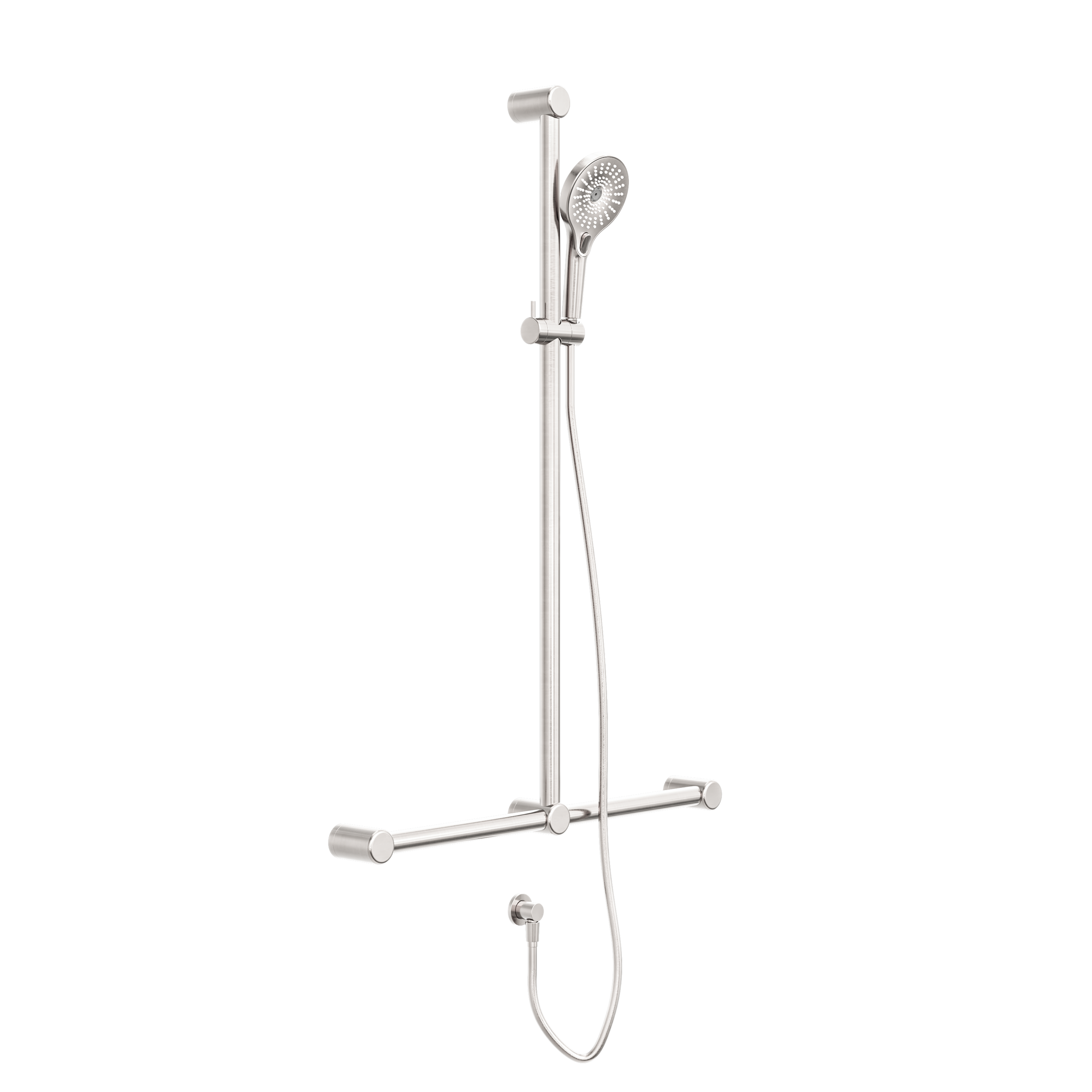 Mecca Care 32mm T Bar Grab Rail And Adjustable Shower Set 1100X750mm Brushed Nickel
