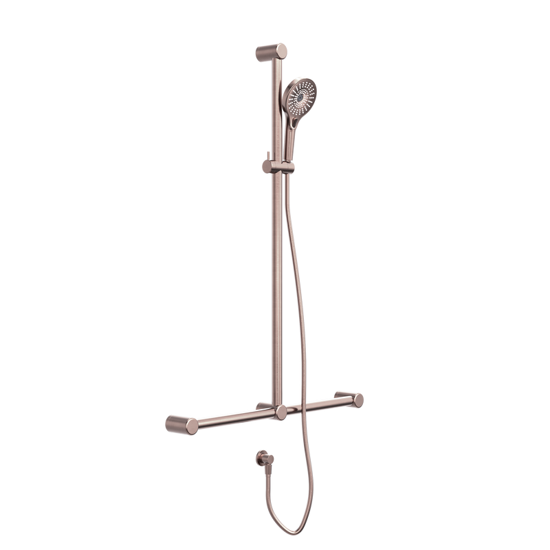 Mecca Care 32mm T Bar Grab Rail And Adjustable Shower Set 1100X750mm Brushed Bronze