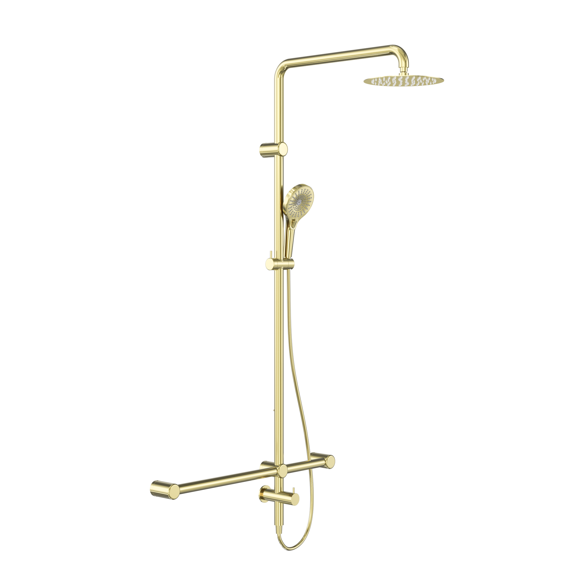 Mecca Care 32mm T Bar Grab Rail 1100x750mm Twin Shower Set Brushed Gold