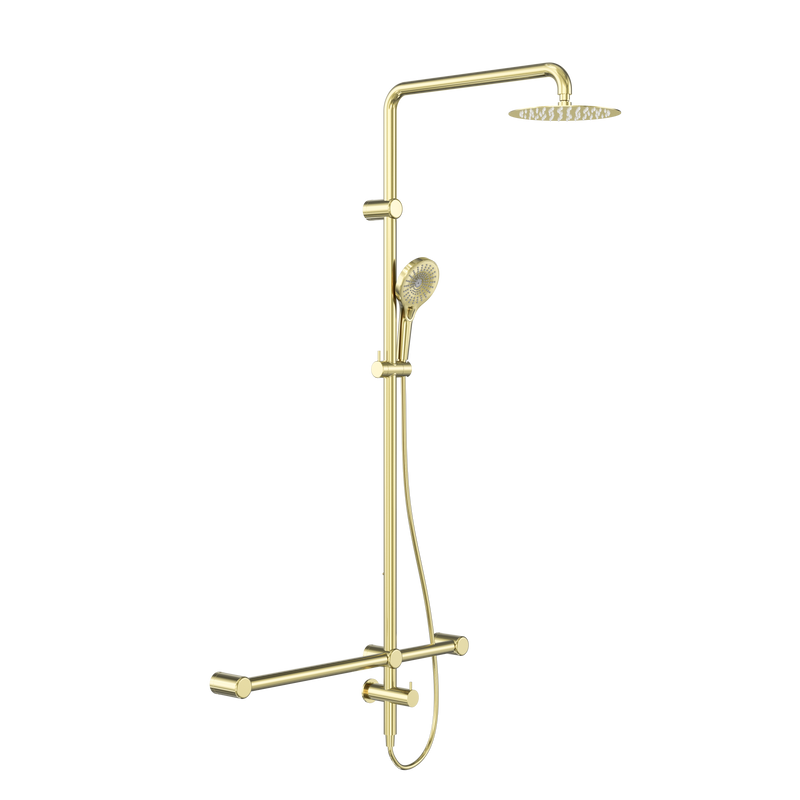 Mecca Care 32mm T Bar Grab Rail 1100x750mm Twin Shower Set Brushed Gold