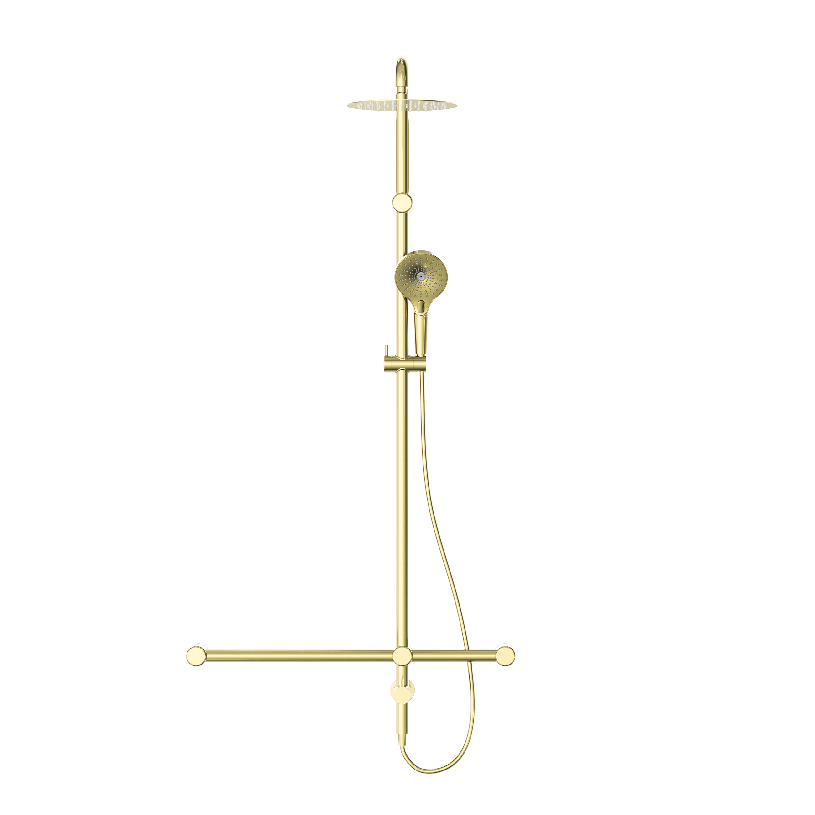 Mecca Care 32mm T Bar Grab Rail 1100x750mm Twin Shower Set Brushed Gold