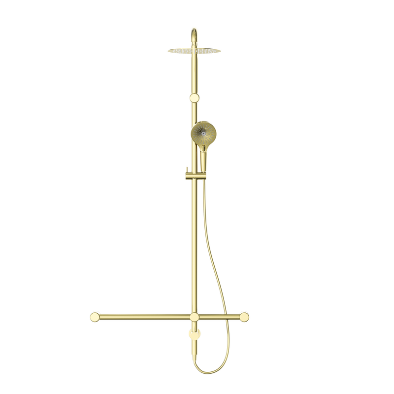 Mecca Care 32mm T Bar Grab Rail 1100x750mm Twin Shower Set Brushed Gold