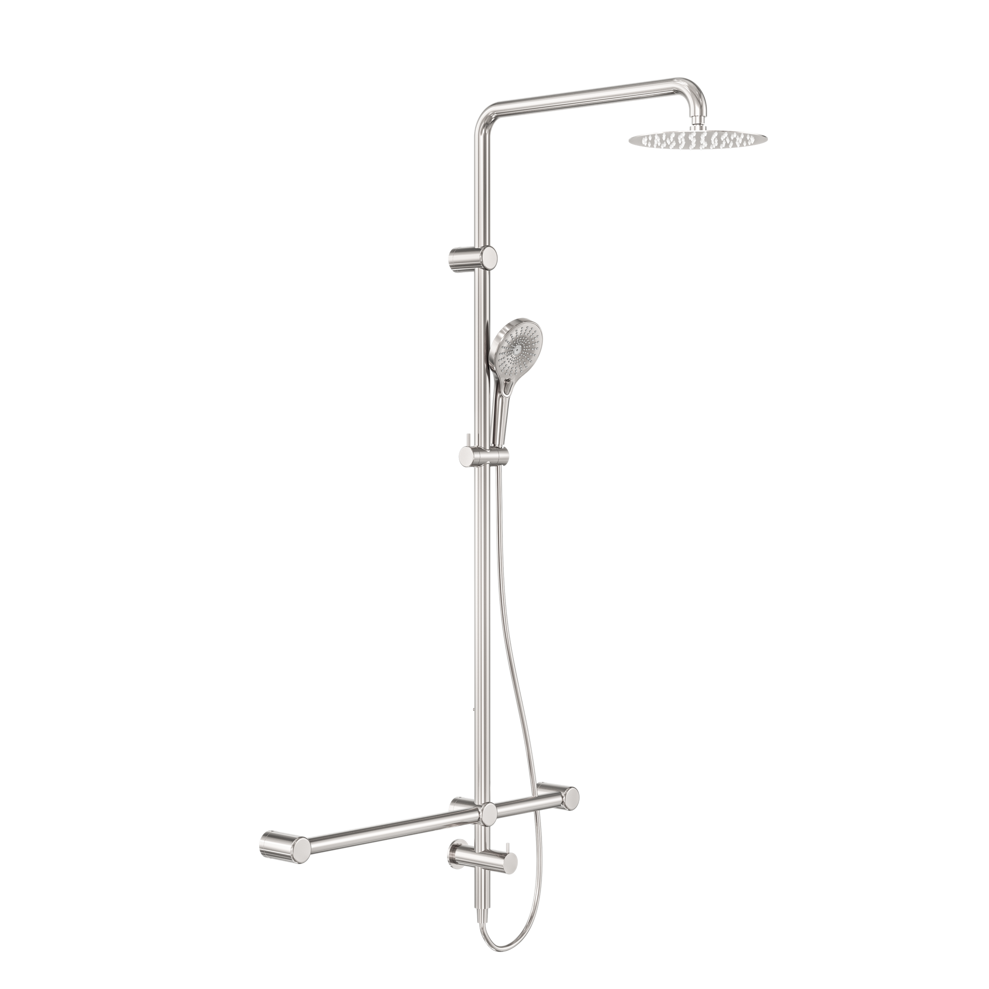 Mecca Care 32mm T Bar Grab Rail 1100x750mm Twin Shower Set Brushed Nickel