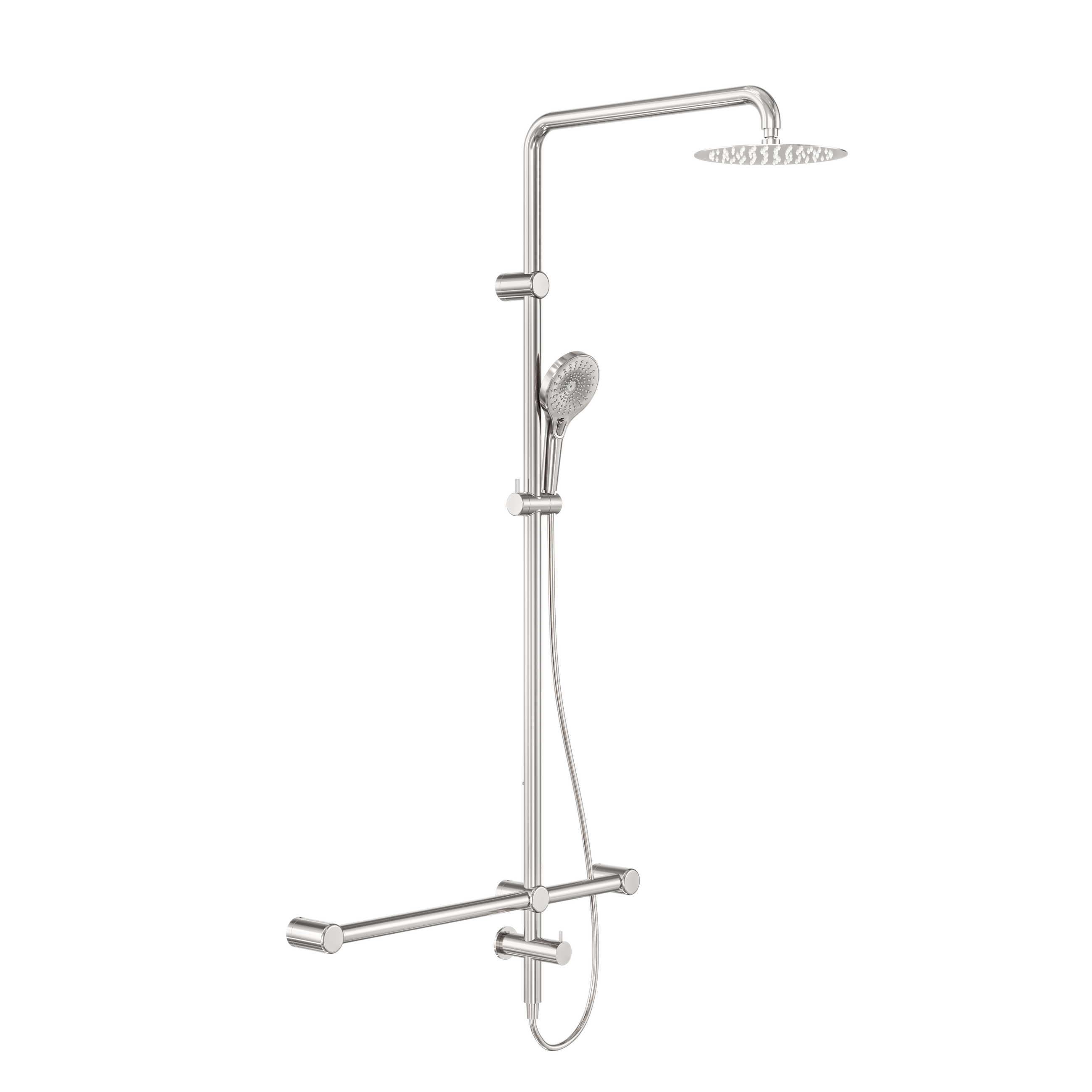 Mecca Care 32mm T Bar Grab Rail 1100x750mm Twin Shower Set Brushed Nickel
