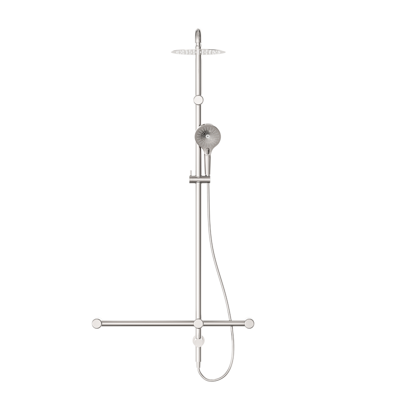 Mecca Care 32mm T Bar Grab Rail 1100x750mm Twin Shower Set Brushed Nickel