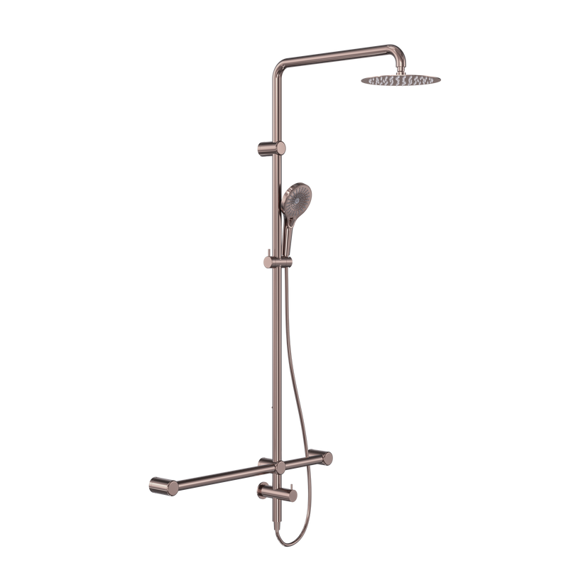 Mecca Care 32mm T Bar Grab Rail 1100x750mm Twin Shower Set Brushed Bronze