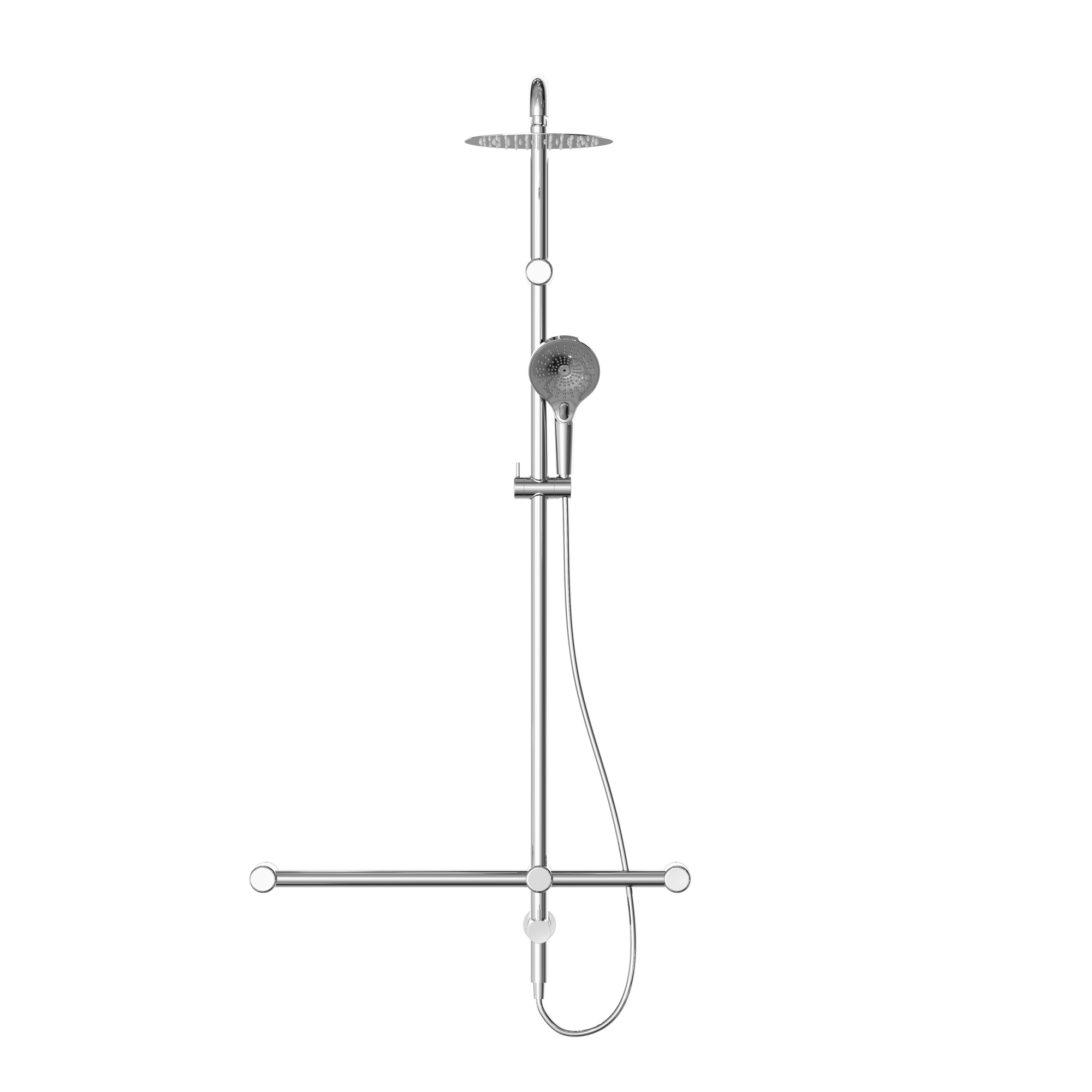 Mecca Care 32mm T Bar Grab Rail 1100x750mm Twin Shower Set Chrome