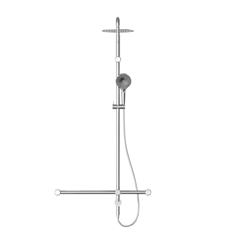 Mecca Care 32mm T Bar Grab Rail 1100x750mm Twin Shower Set Chrome