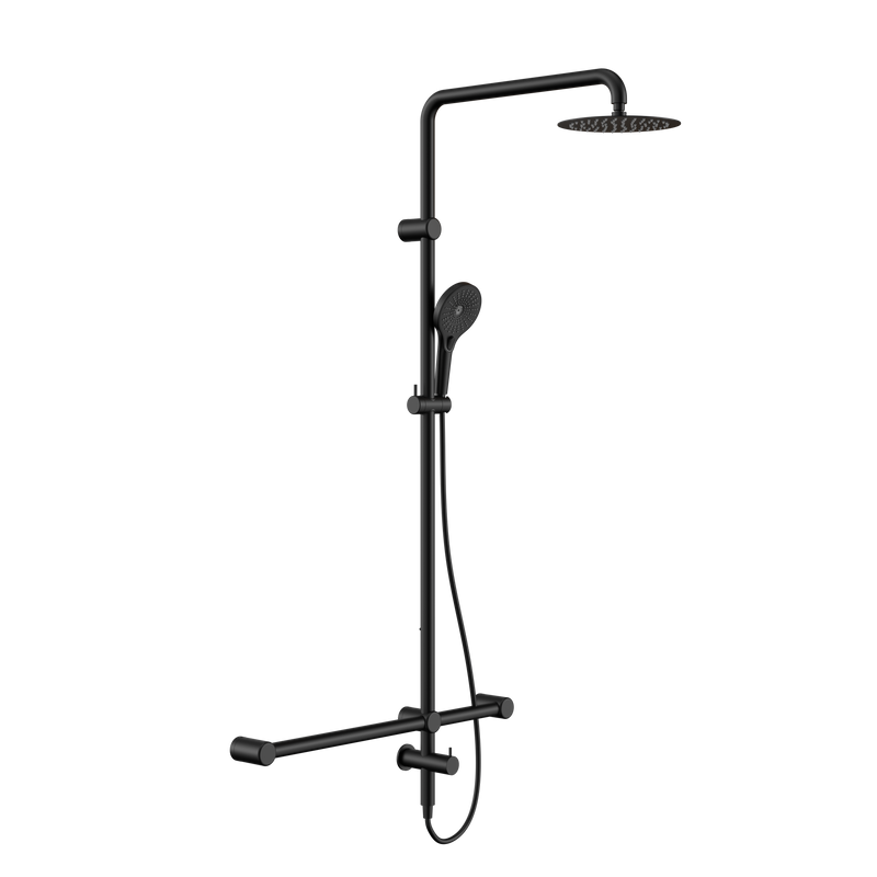 Mecca Care 32mm T Bar Grab Rail 1100x750mm Twin Shower Set Matte Black