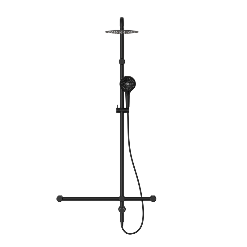Mecca Care 32mm T Bar Grab Rail 1100x750mm Twin Shower Set Matte Black