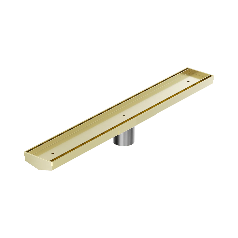 Tile Insert V Channel 600x82mm Floor Grate 50mm Outlet Brushed Gold