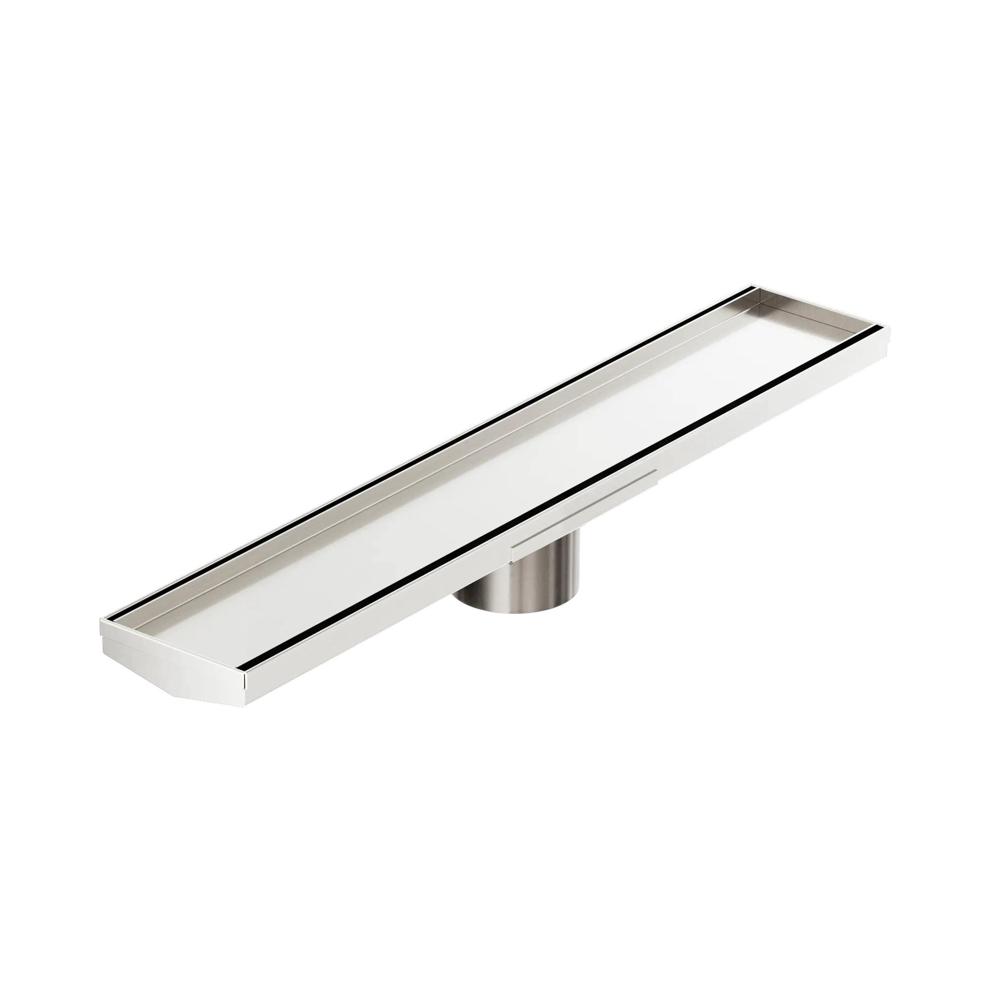 Tile Insert V Channel 600x106mm Floor Grate 80mm Outlet Brushed Nickel