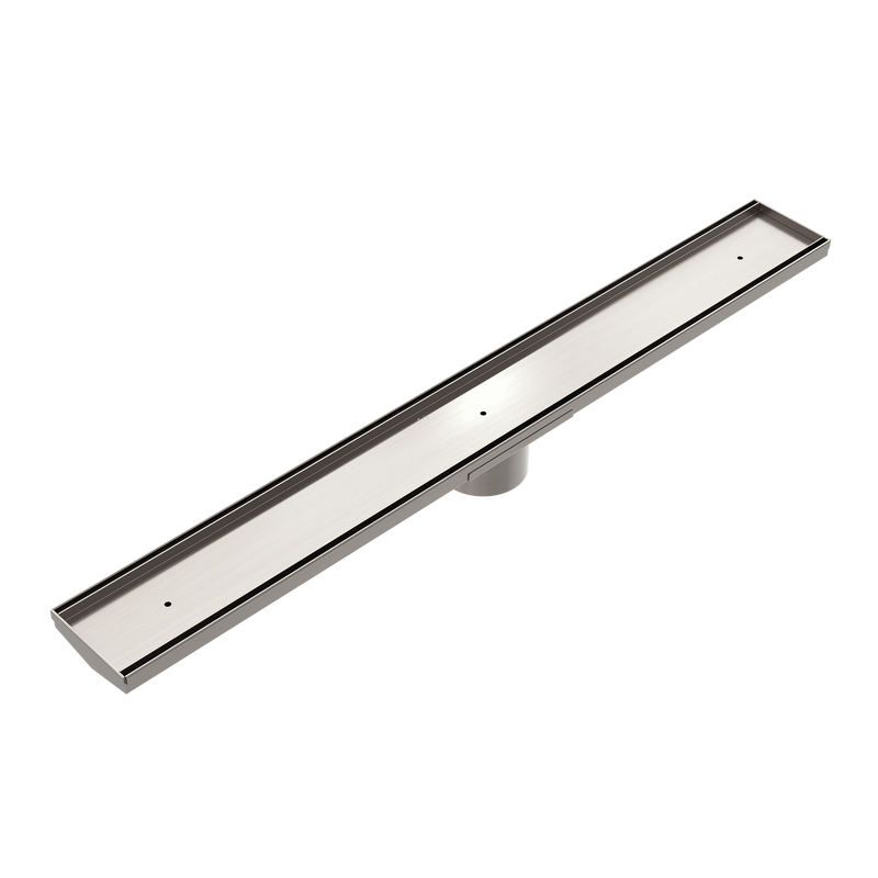 Tile Insert V Channel 800x82mm Floor Grate 50mm Outlet Brushed Nickel
