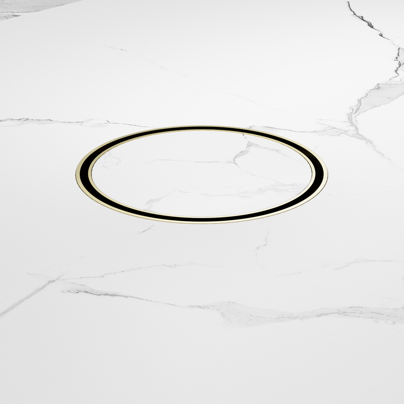 130mm Round Tile Insert Floor Waste 100mm Outlet Brushed Gold