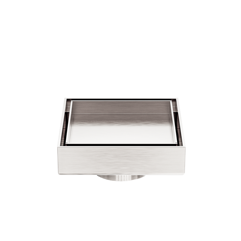 100mm Square Tile Insert Floor Waste 50mm Outlet Brushed Nickel