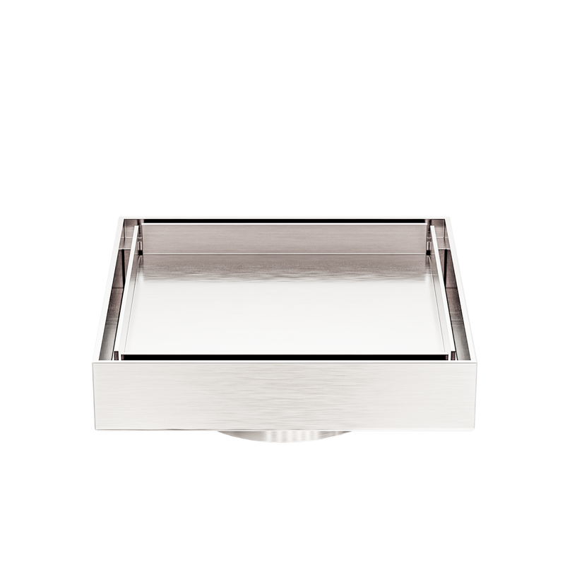 130mm Square Tile Insert Floor Waste 80mm Outlet Brushed Nickel