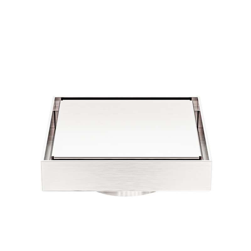 130mm Square Tile Insert Floor Waste 80mm Outlet Brushed Nickel