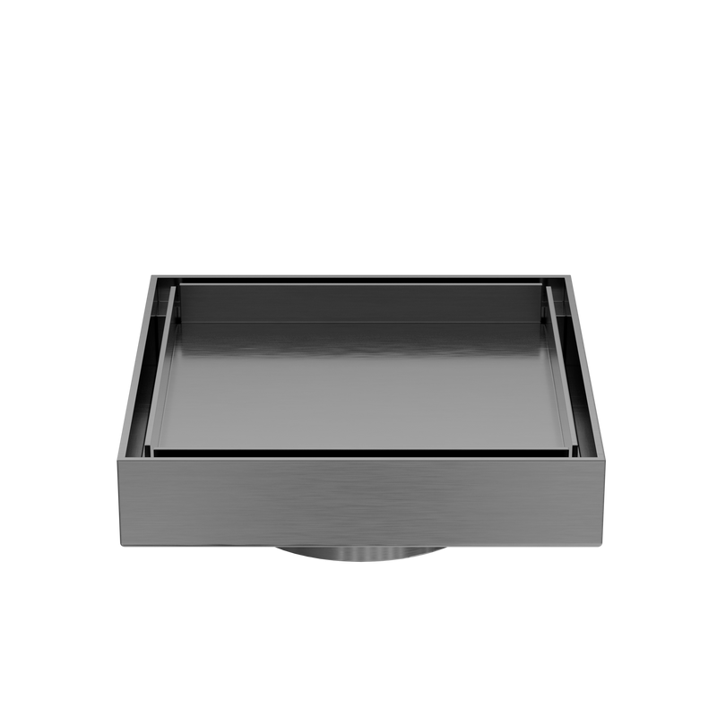 130mm Square Tile Insert Floor Waste 80mm Outlet Gun Metal
