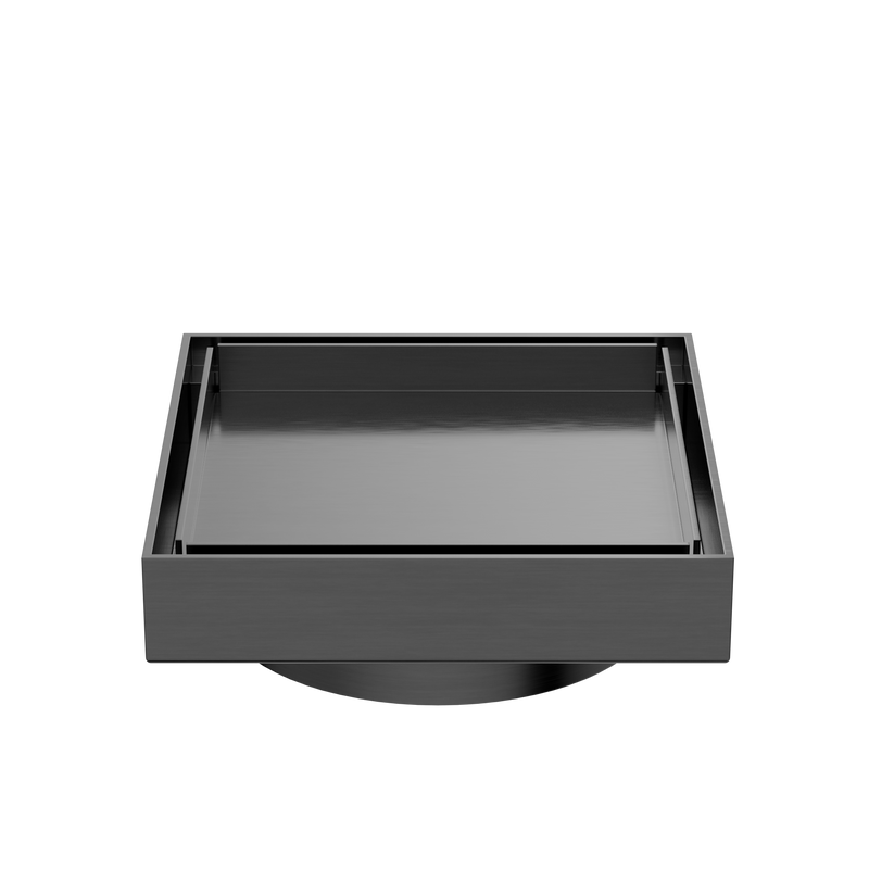 130mm Square Tile Insert Floor Waste 100mm Outlet Gun Metal