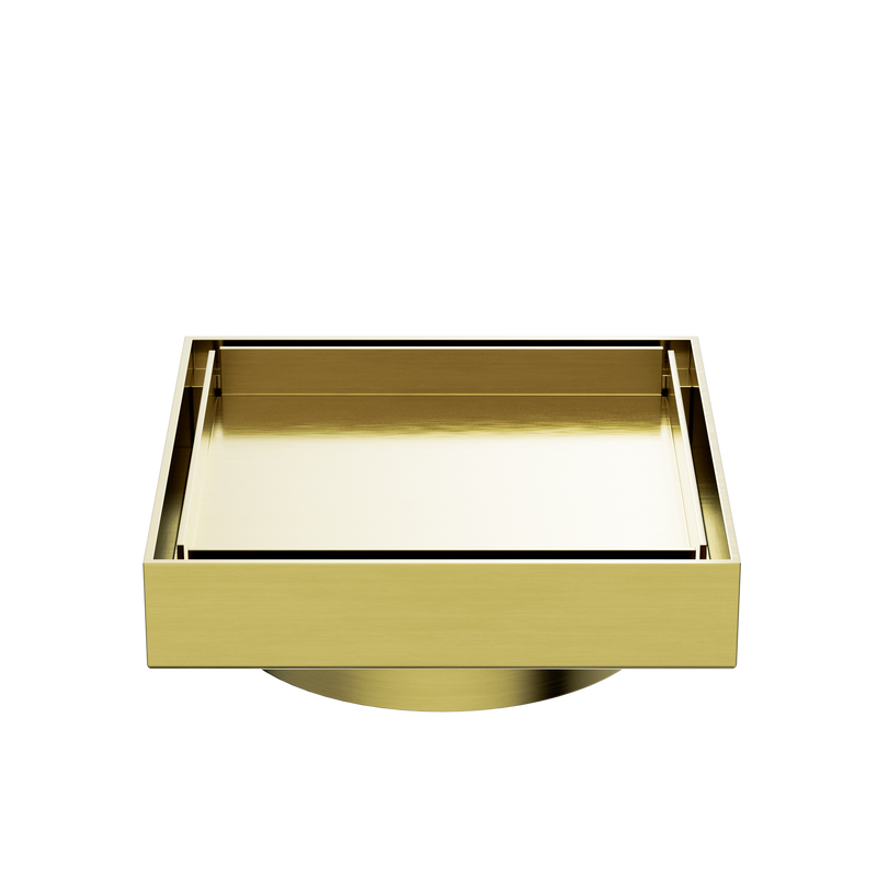 100mm Square Tile Insert Floor Waste 80mm Outlet Brushed Gold