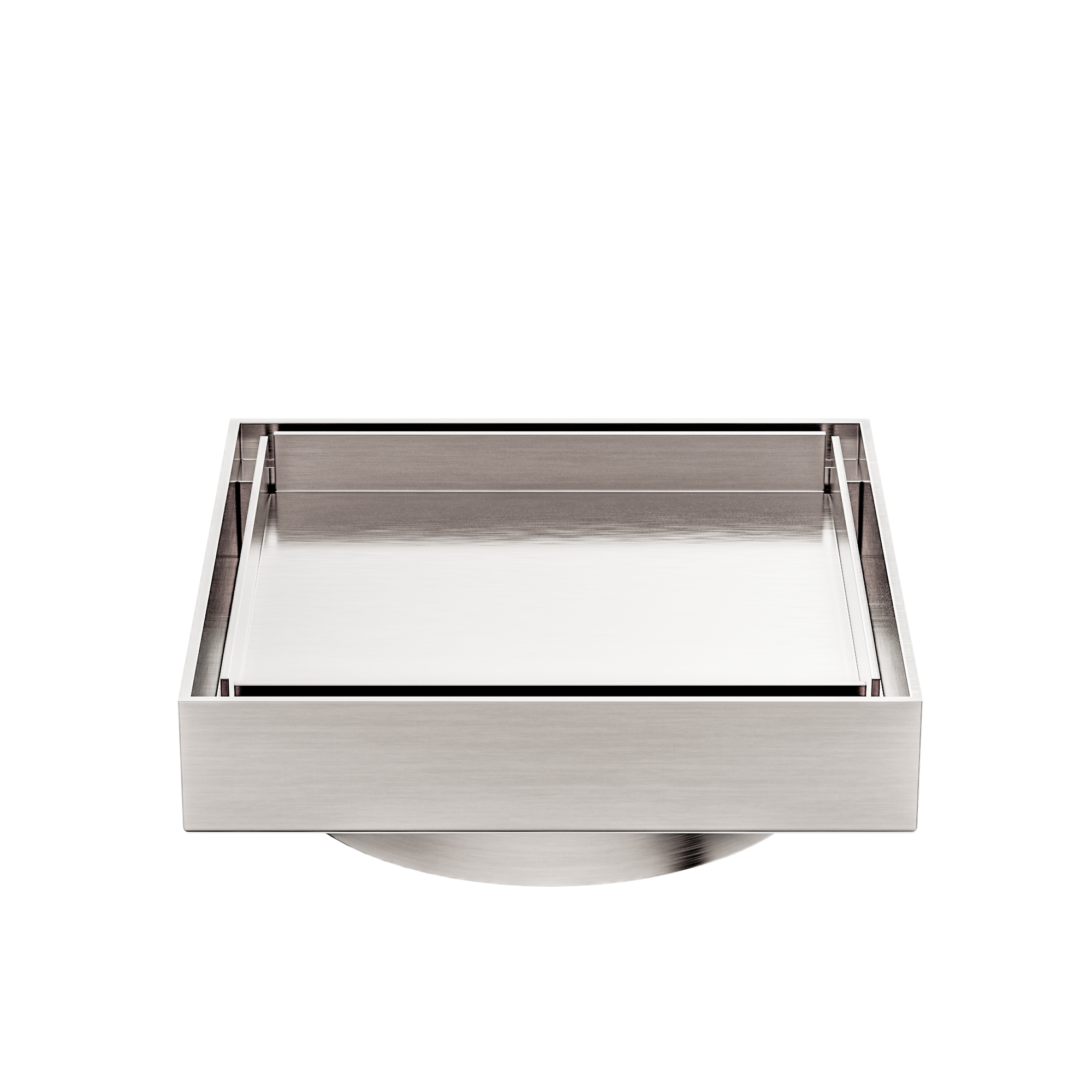 100mm Square Tile Insert Floor Waste 80mm Outlet Brushed Nickel