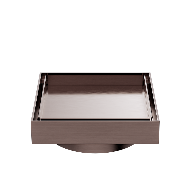 100mm Square Tile Insert Floor Waste 80mm Outlet Brushed Bronze