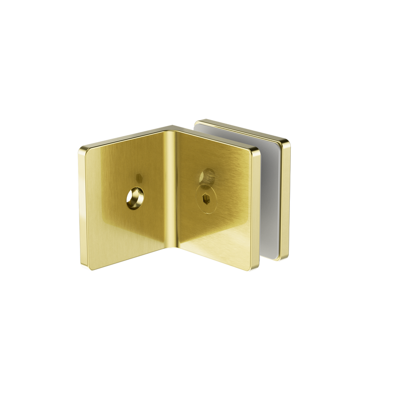 90 Degree Glass To Wall Bracket 10mm Glass Brushed Gold