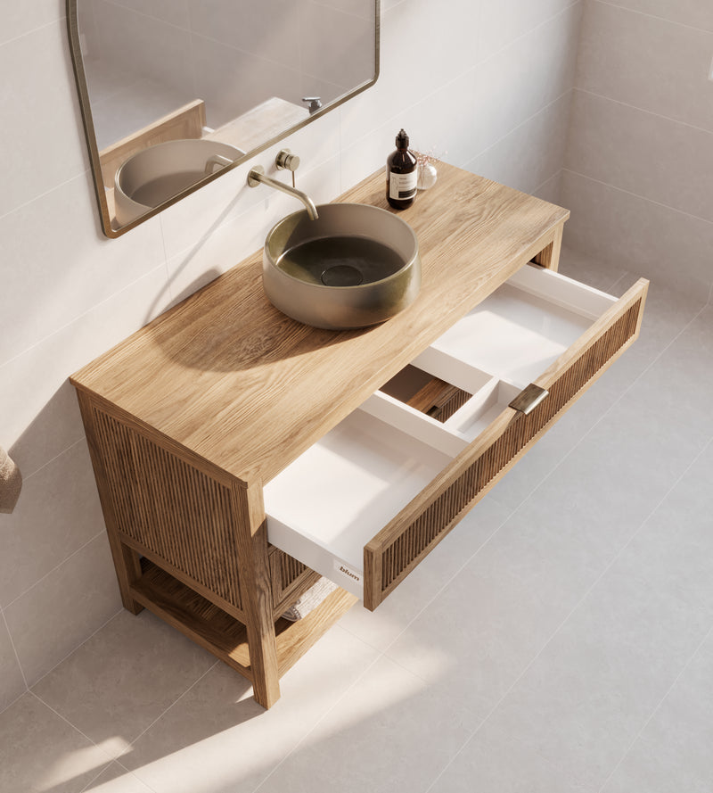 Elsie Freestanding Timber Vanity - With 20mm American Oak Benchtop
